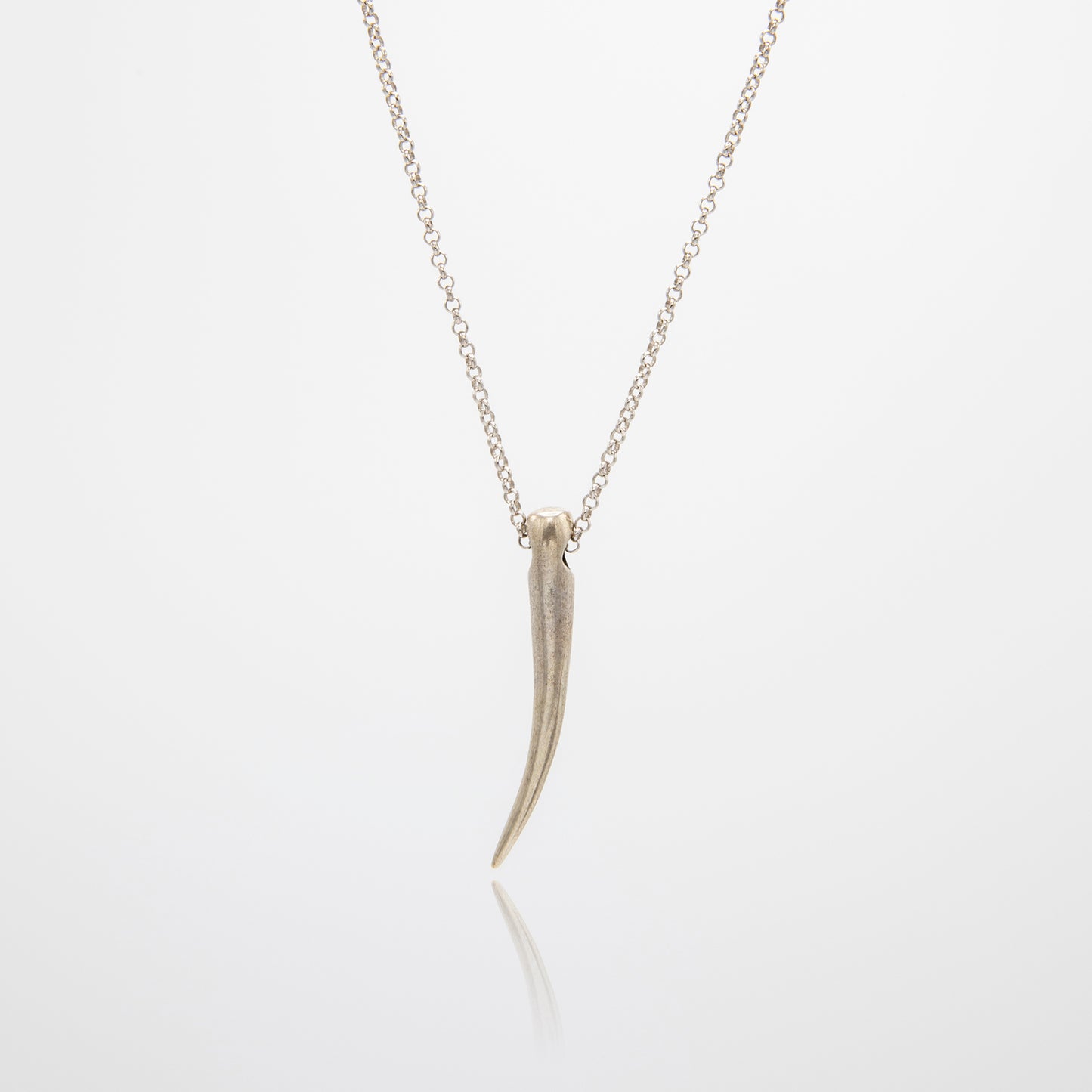 Elephant Tooth Pendant: 925 Sterling Silver with Rhodium-Plated Circle Rolo Link Chain