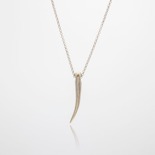 Elephant Tooth Pendant: 925 Sterling Silver with Rhodium-Plated Circle Rolo Link Chain