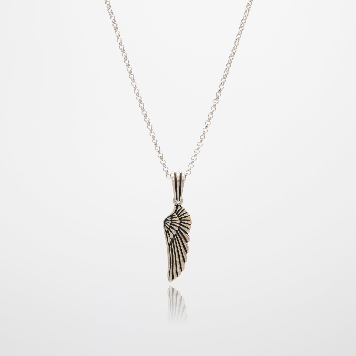 Wing Pendant: 925 Sterling Silver with Rhodium-Plated Circle Rolo Link Chain