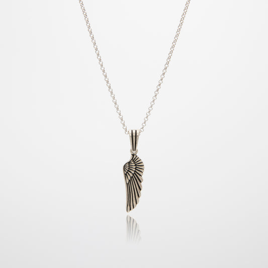 Wing Pendant: 925 Sterling Silver with Rhodium-Plated Circle Rolo Link Chain