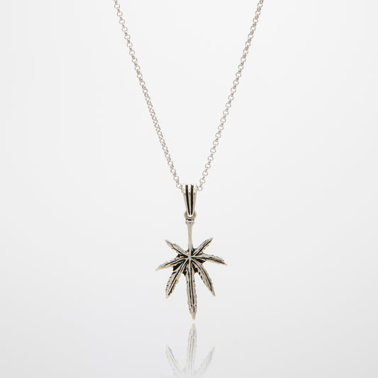 Palm Tree Pendant: 925 Sterling Silver with Rhodium-Plated Circle Rolo Link Chain
