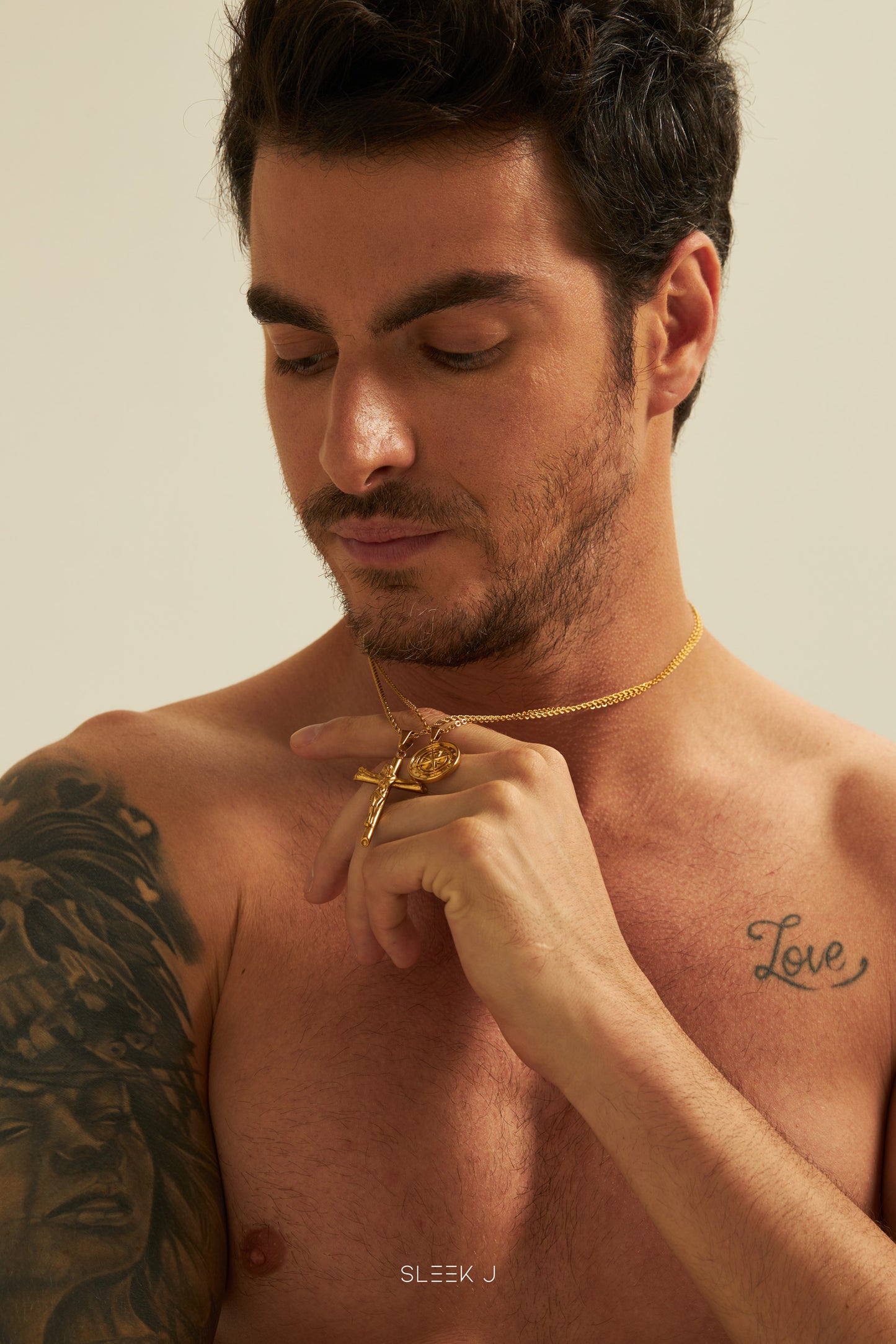 Crucifix & Compass Set - Gold