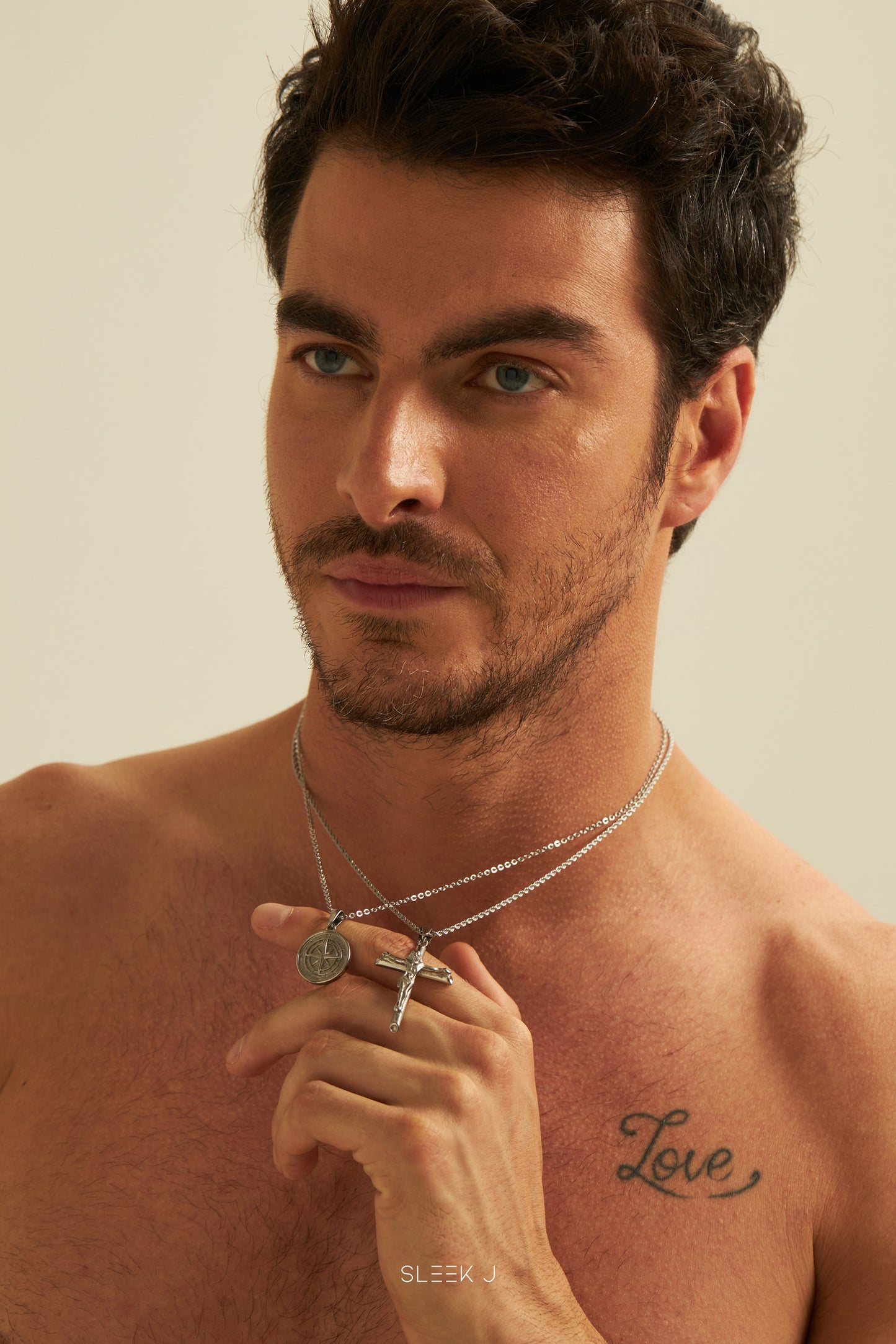 Crucifix & Compass Set - Silver